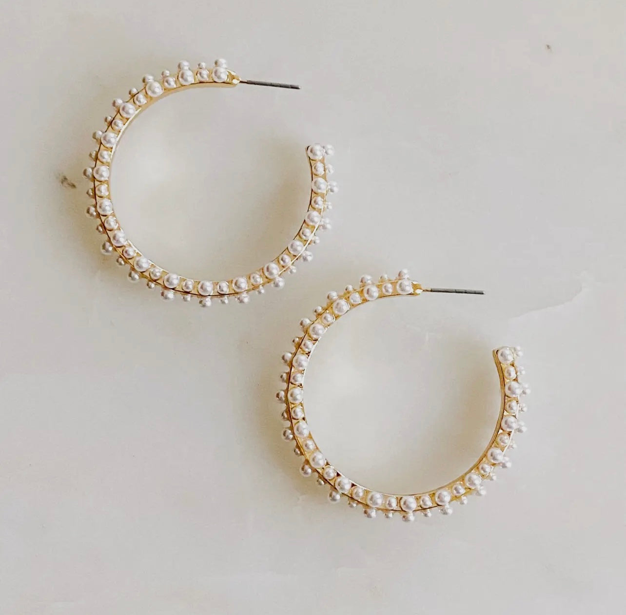 Pearly Gold Hoop Earrings