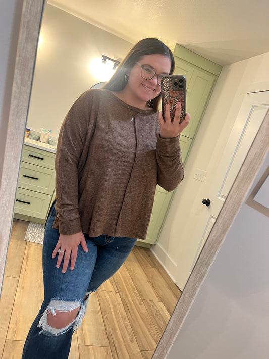 Zenana Ribbed Center Seam Dolman Sleeve Top