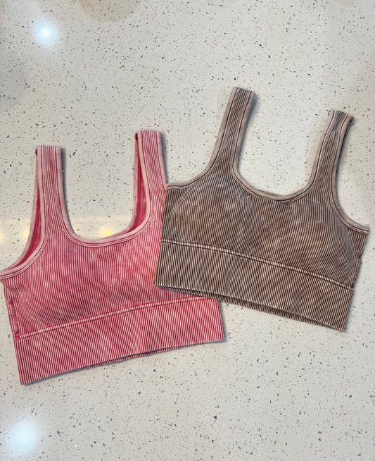 Zenana Washed Ribbed Seamless Bra w/Pad