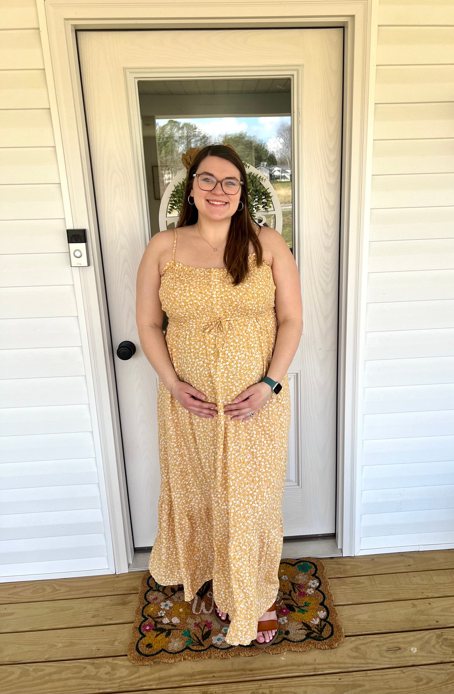 Yellow Floral High Waist Smocked Maxi Dress