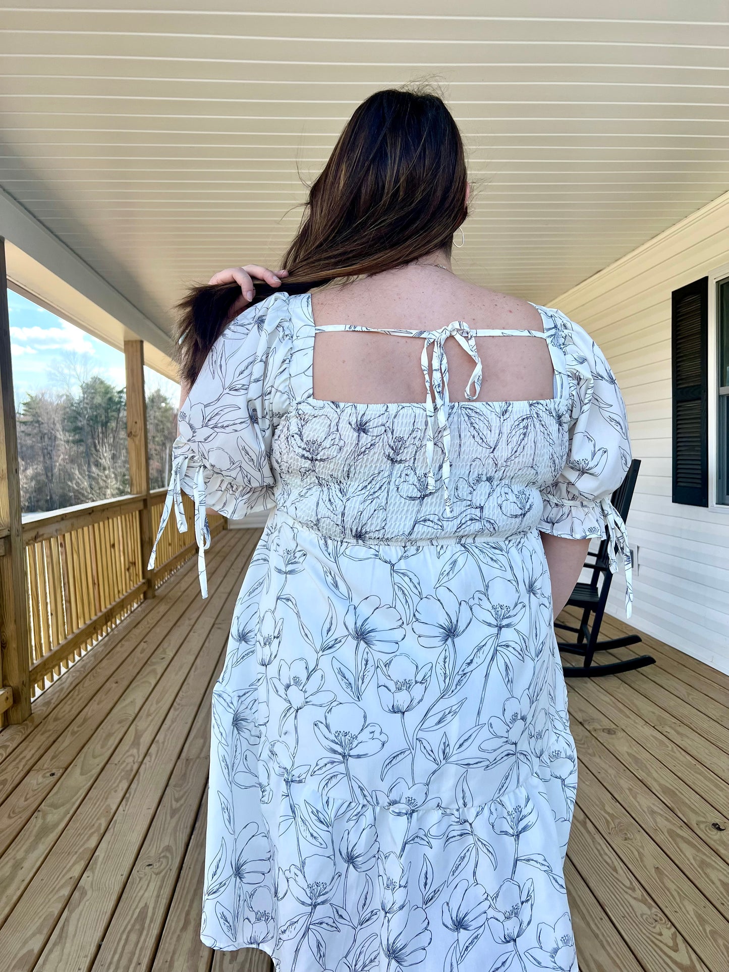 White Floral Print Square Neck Puff Sleeve Mini Dress