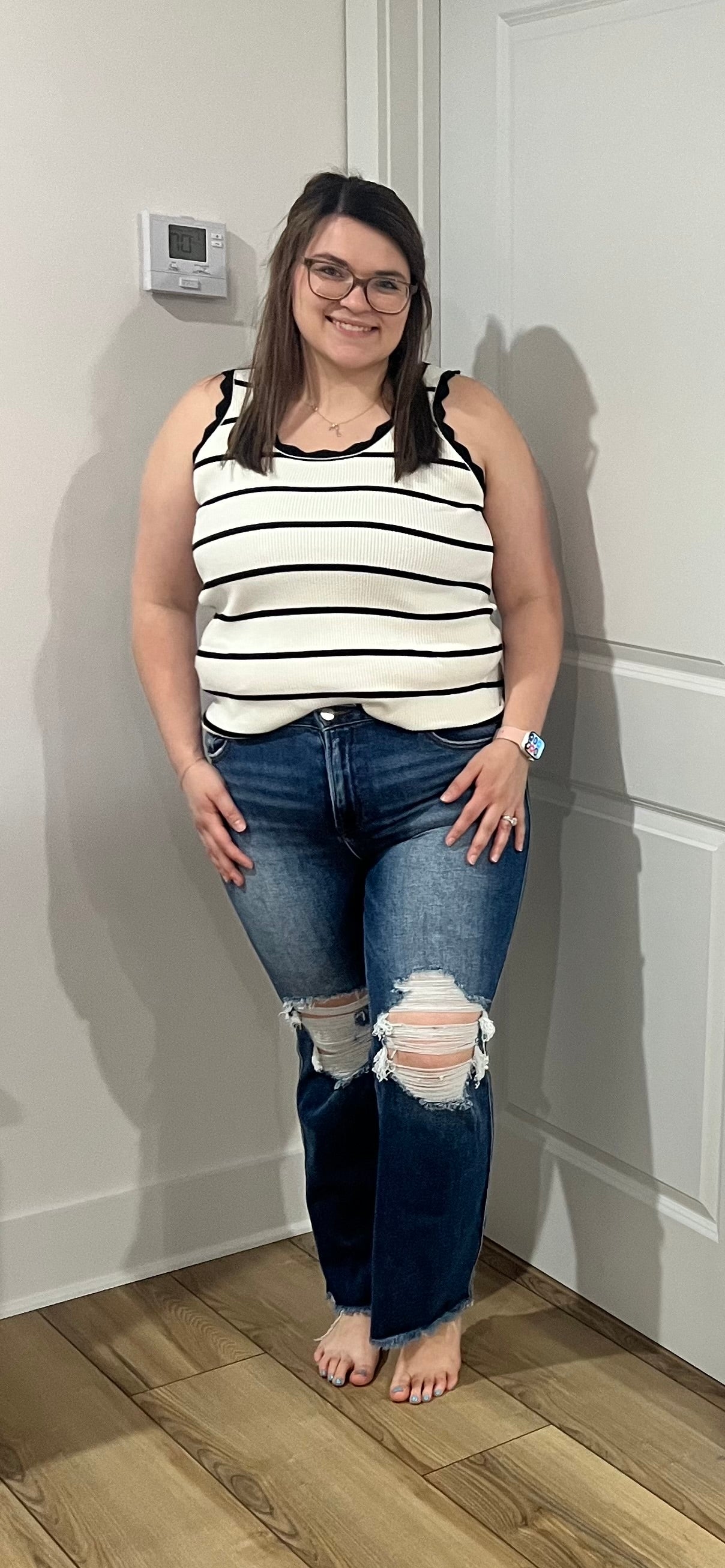 Black Scalloped Crew Neck Tank Top