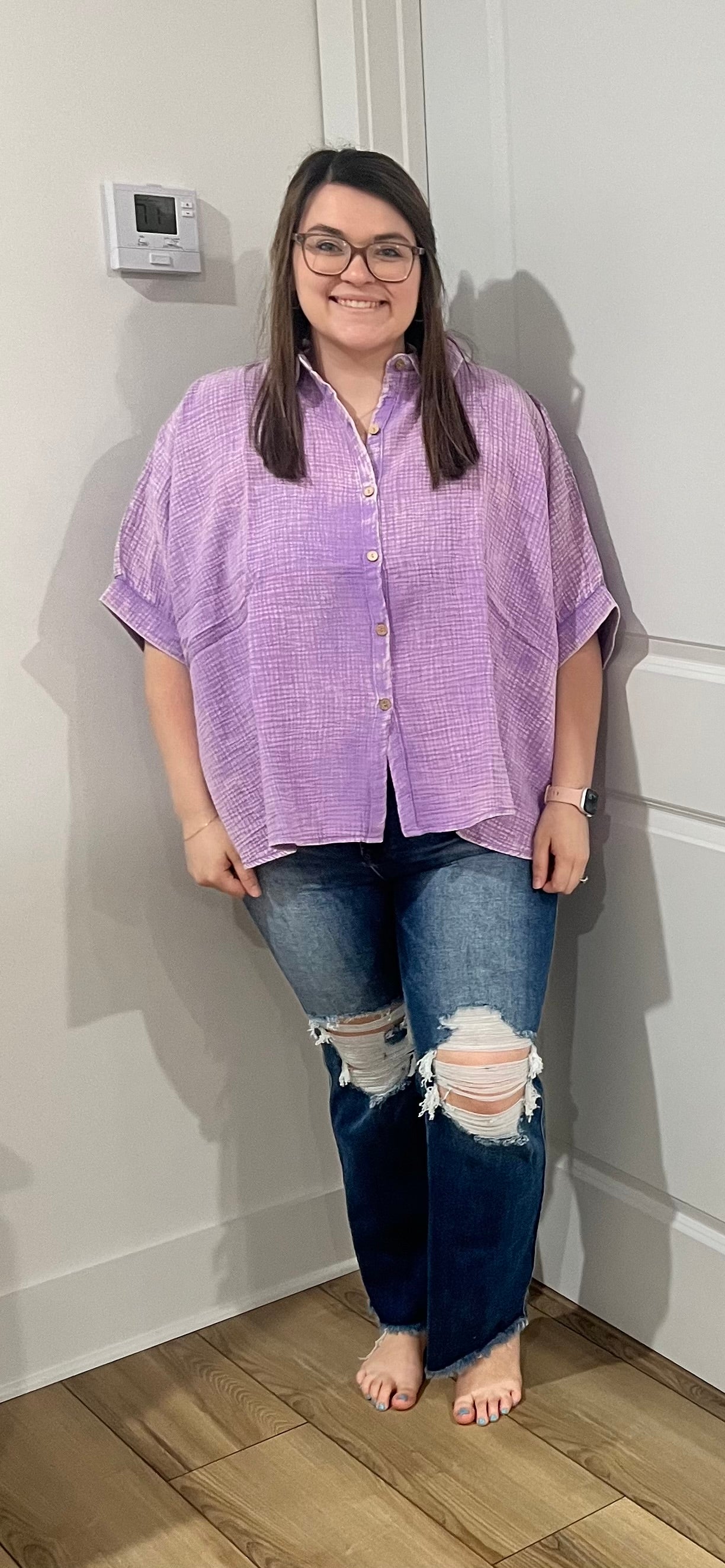 Zenana Washed Gauze Button Up