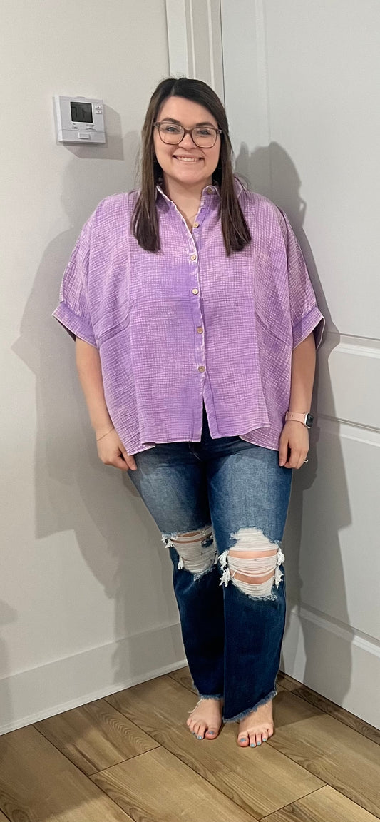 Zenana Washed Gauze Button Up