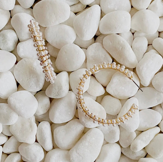 Pearly Gold Hoop Earrings