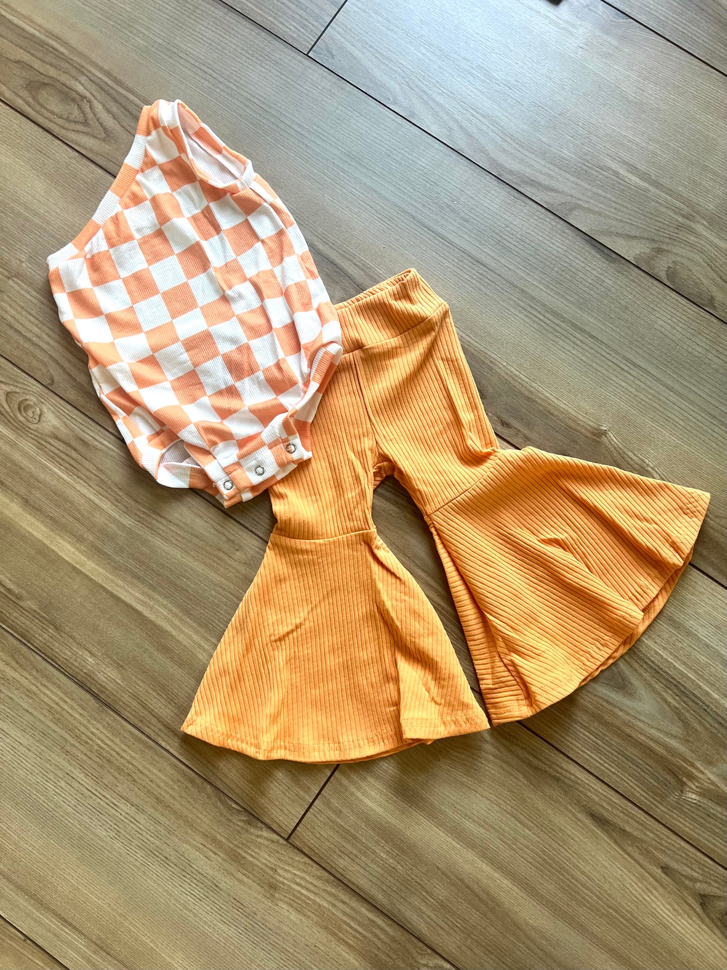 Baby Checkered Flare One Shoulder Set