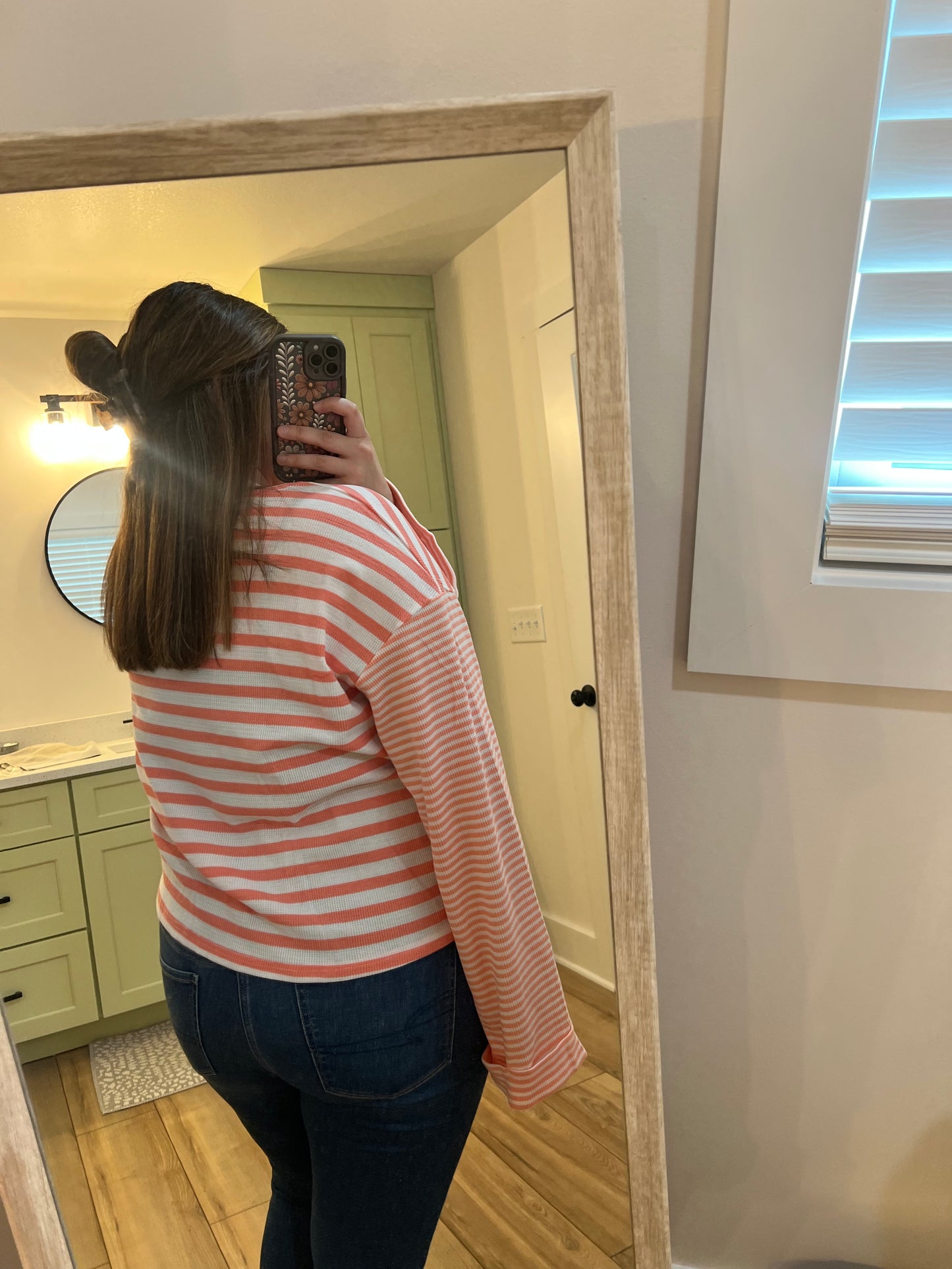 Stripe Textured Contrast Dropped Long Sleeve Top
