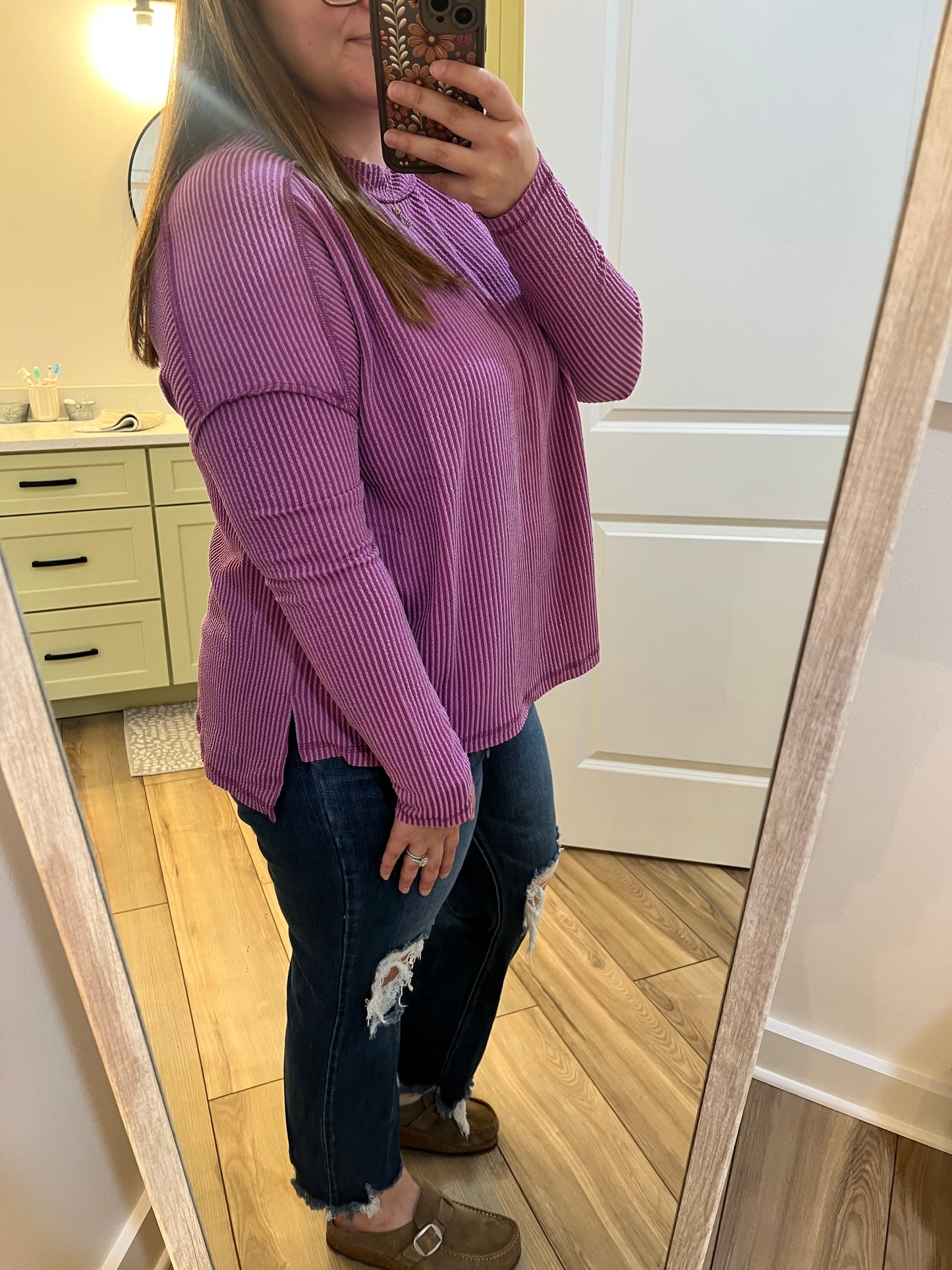 Zenana Raised Ribbed Long Sleeve Top