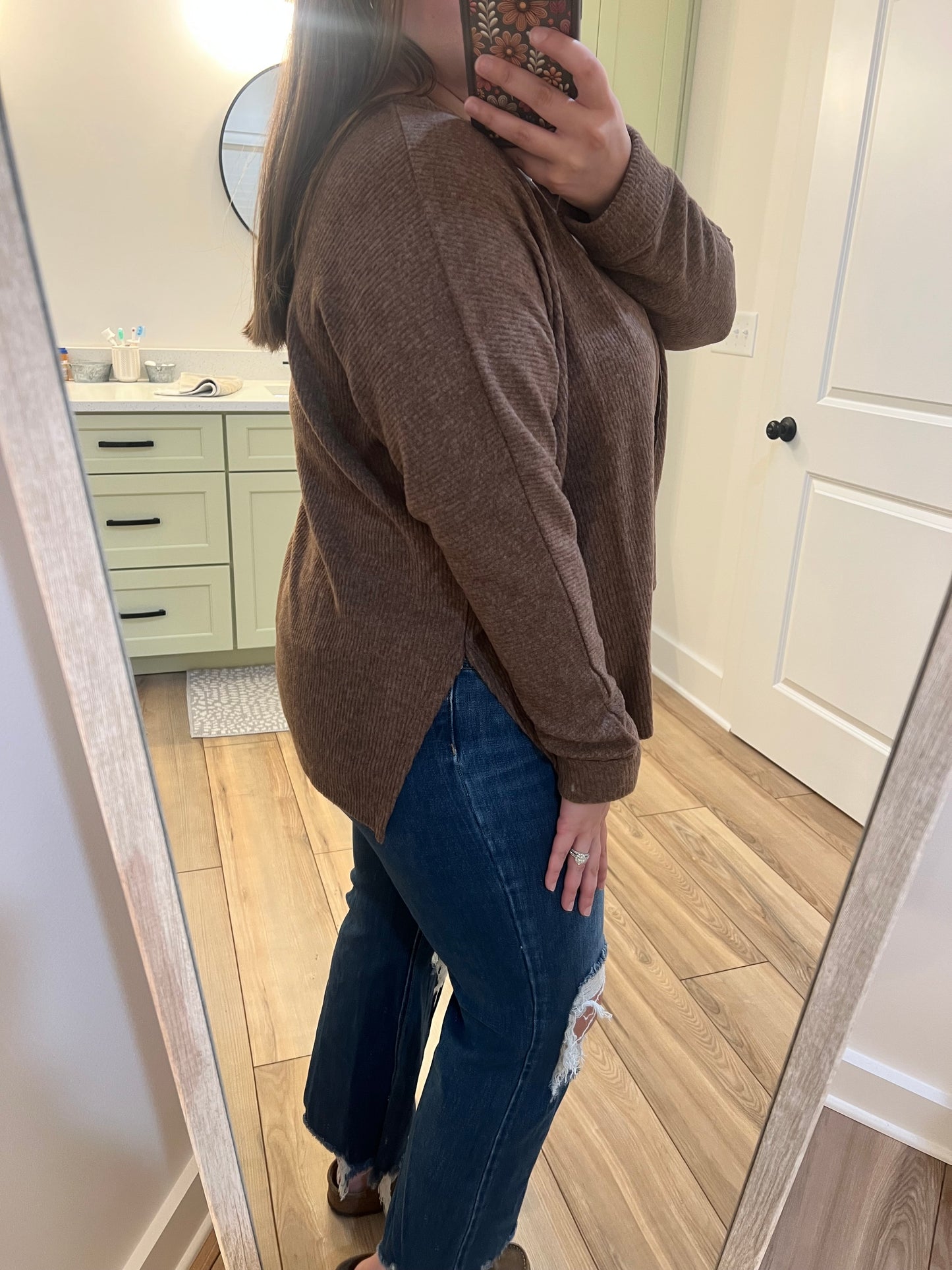Zenana Ribbed Center Seam Dolman Sleeve Top