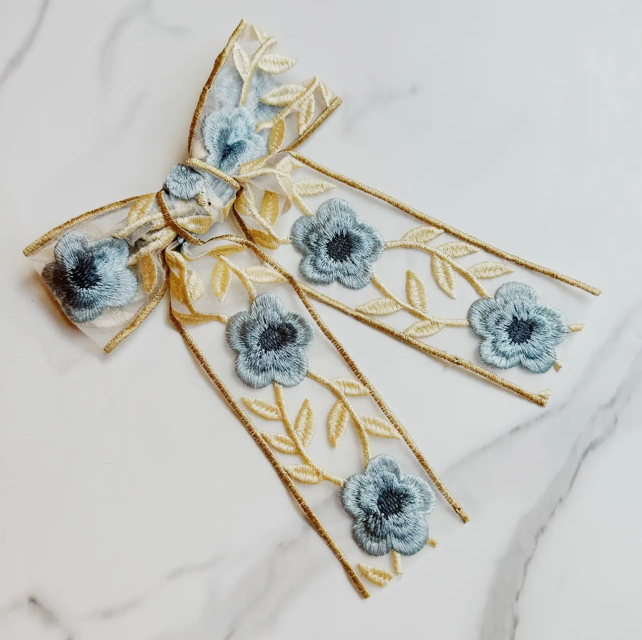 Lacey Blue Floral Bow Hair Clip