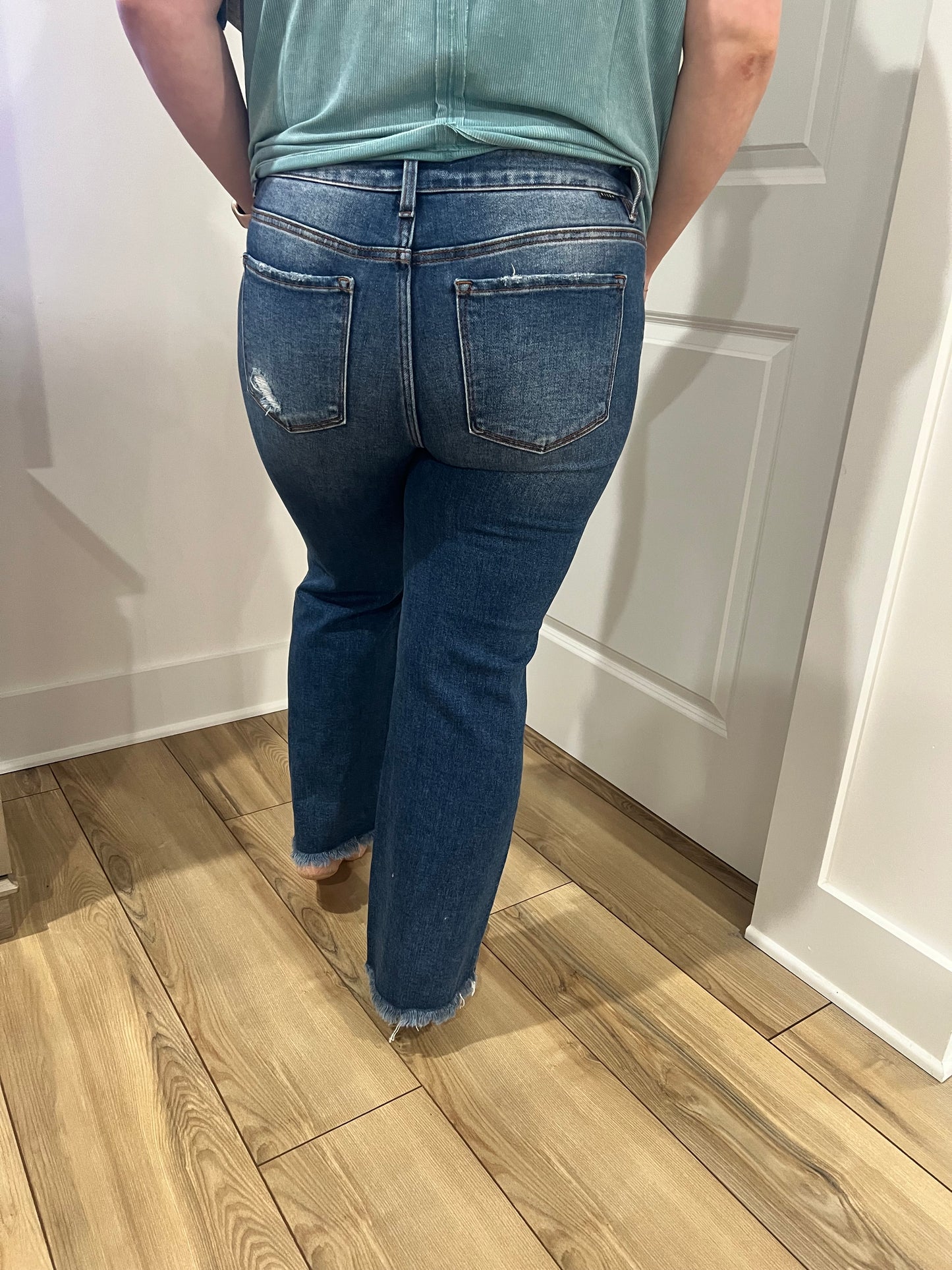 Risen Distressed Dark Wash Cropped Jeans