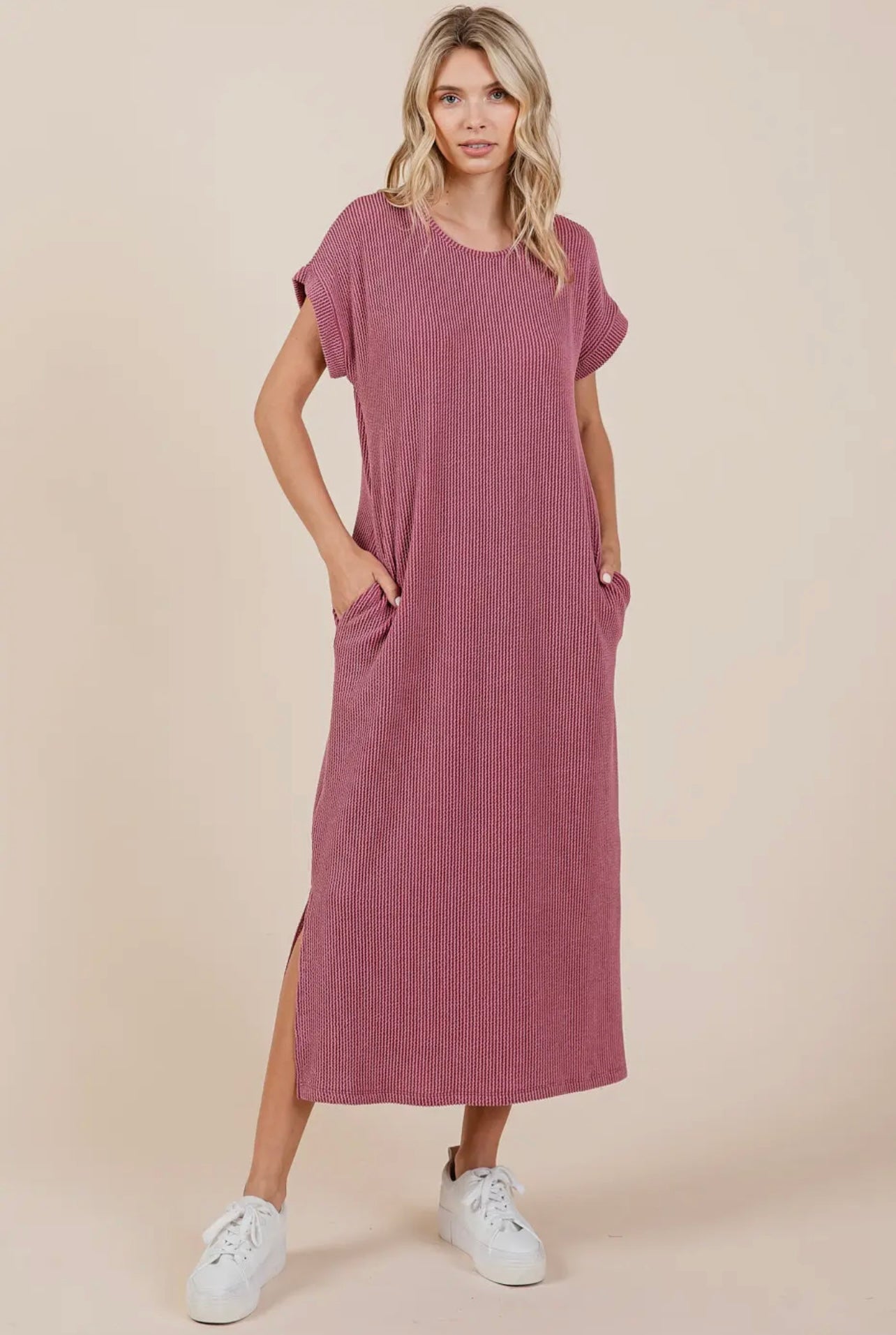 Mauve Urban Ribbed Knit Midi Dress