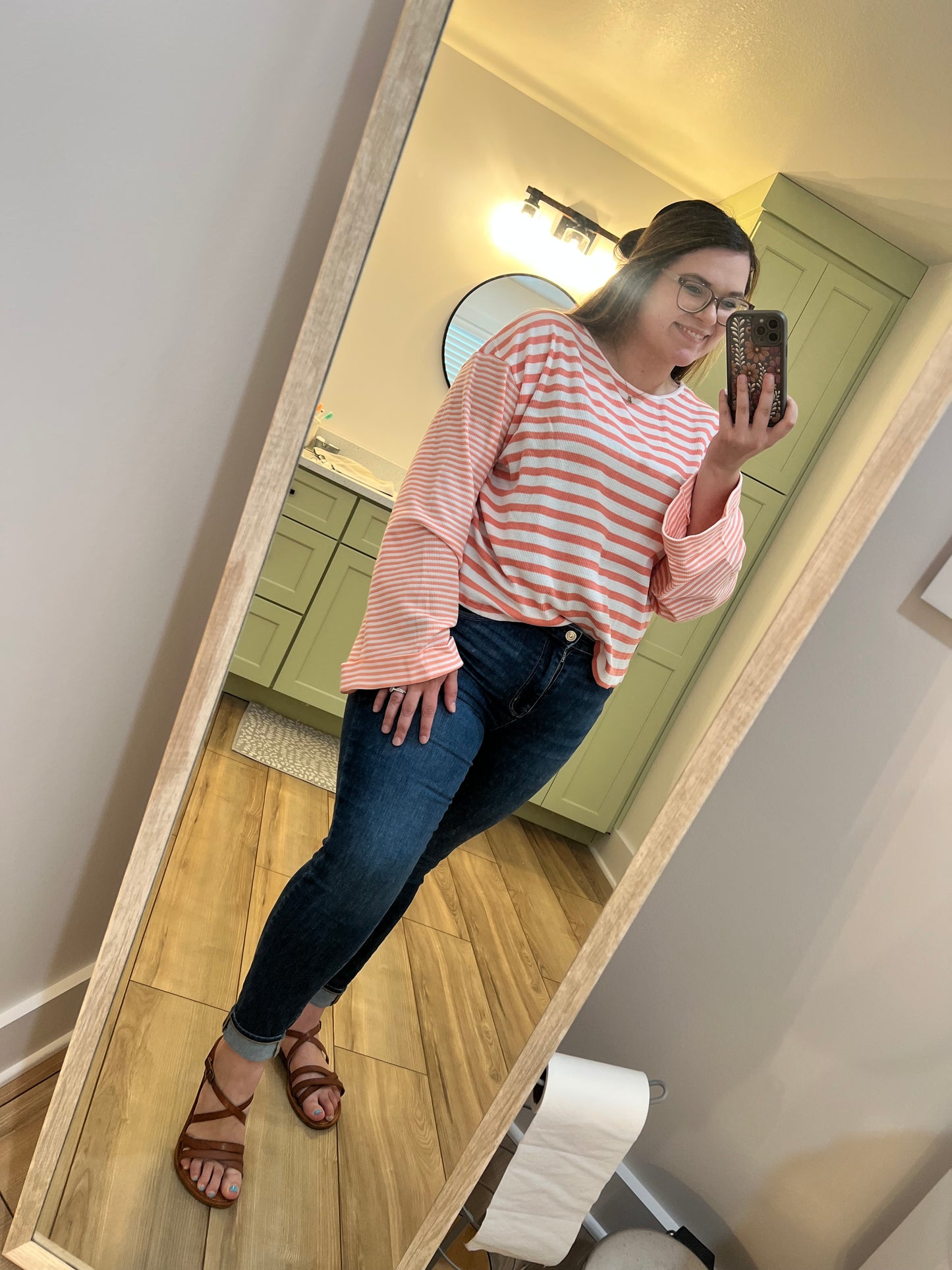 Stripe Textured Contrast Dropped Long Sleeve Top