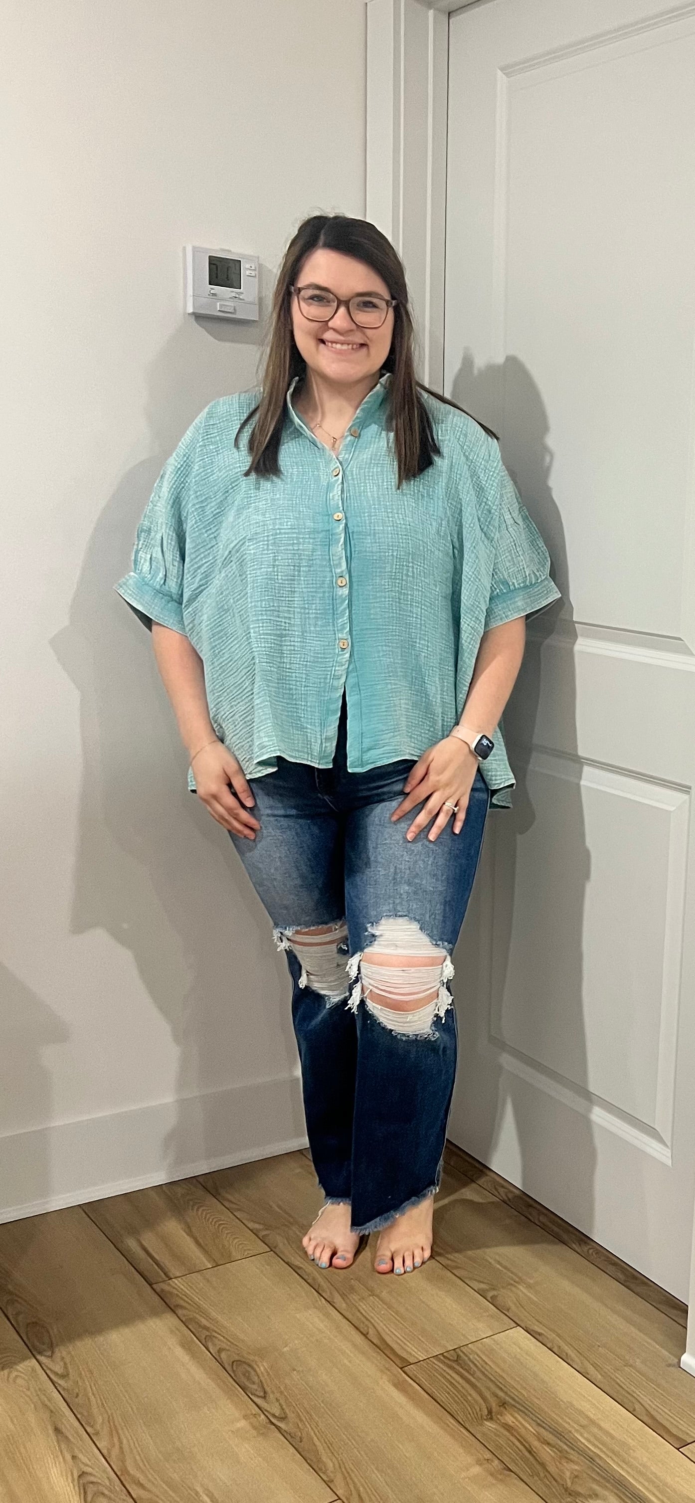 Zenana Washed Gauze Button Up