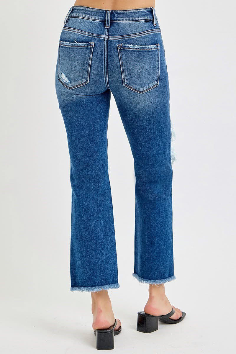 Risen Distressed Dark Wash Cropped Jeans