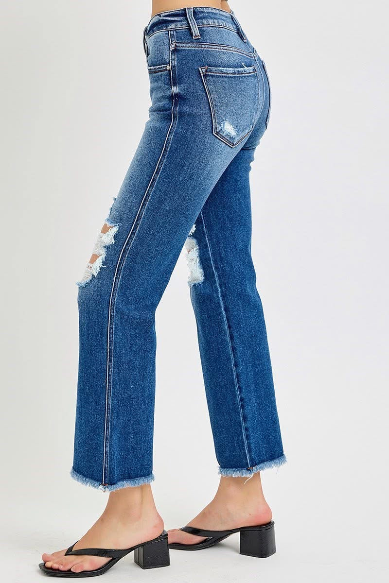 Risen Distressed Dark Wash Cropped Jeans